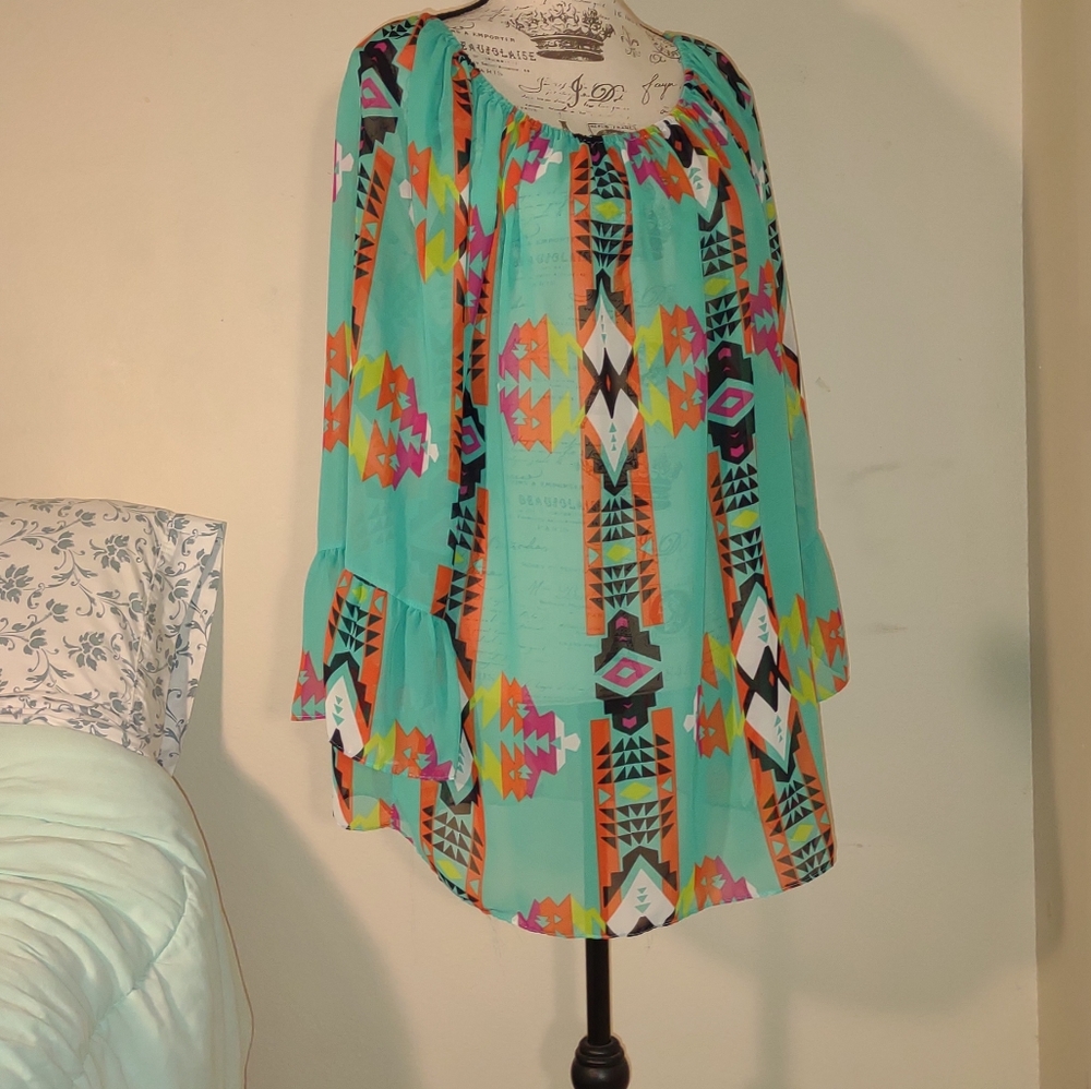 "Emma Rose" women's blouse, size 1X, indian print